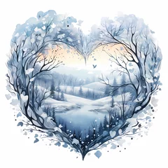 Deurstickers Double exposure heart and winter forest © nahed