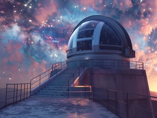 Celestial Observatory: Astronomers Studying the Stars in Glowing Splendor.