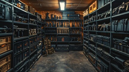 armory interior. Weapon storage shelves