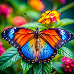 Fototapeta premium Butterfly on flower and beauty background