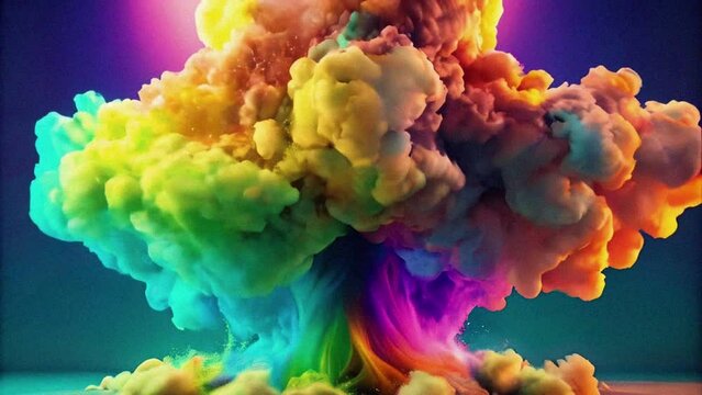 Colorful burst of rainbow smoke fills the sky, leaving behind a mesmerizing display