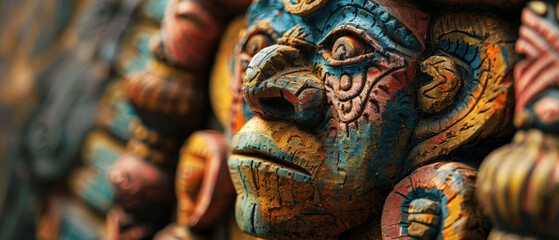 Fototapeta premium A colorful statue of a face with a blue nose and blue eyes