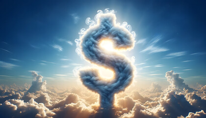 concept of economic growth, a dollar sign in the sky.