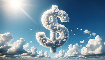 concept of economic growth, a dollar sign in the sky. - obrazy, fototapety, plakaty