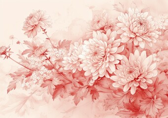 A red flower bouquet with a pink background. The flowers are white and pink. The flowers are arranged in a way that they look like they are blooming. The background is a light pink color