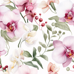 orchids seamless pattern watercolor