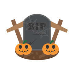 Happy halloween pumpkin and grave vector illustration