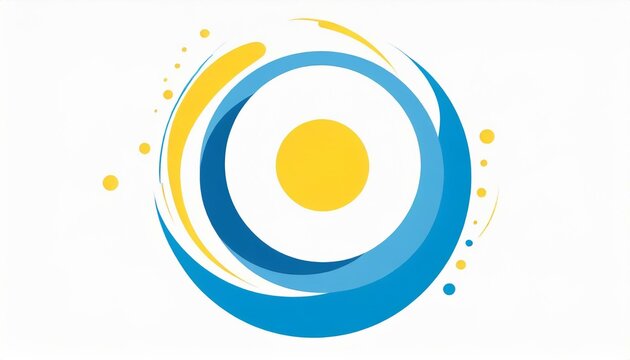 logo jaune et bleu en spirale autour d'un rond dessin en ia