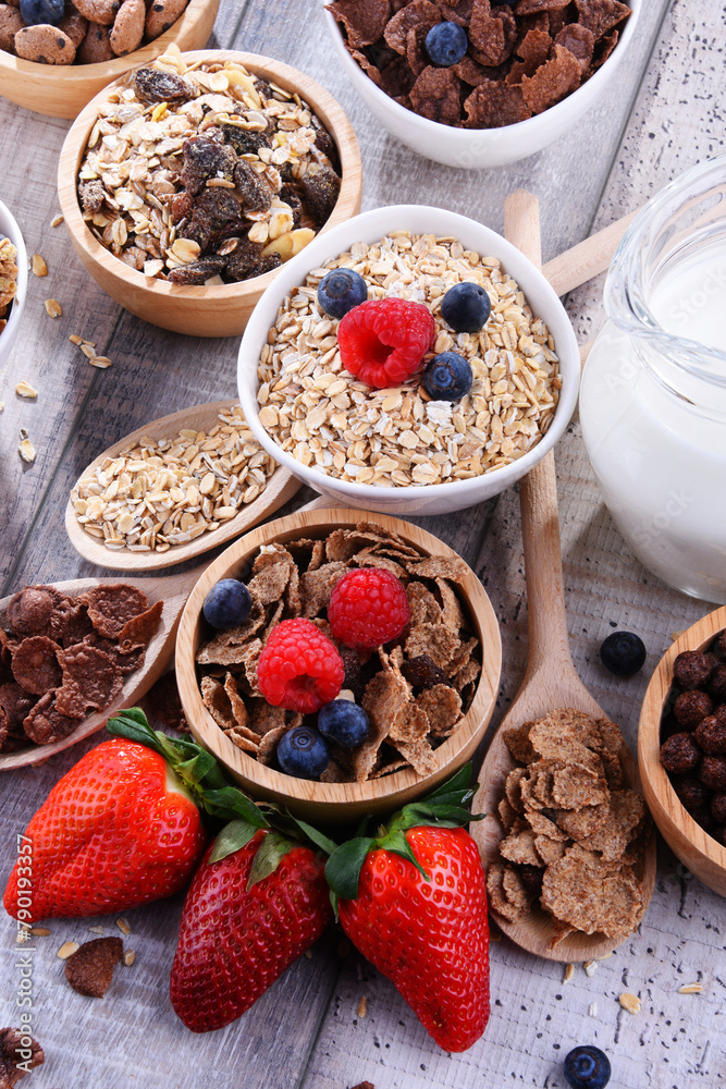 Wall mural bowls with different sorts of breakfast cereal products