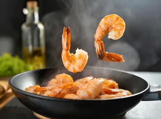 Sautée of shrimps. Mediterranean Cuisine Traditional Dish.