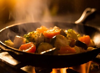 Sautée of vegetables in a frying pan