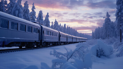 train running in the snowy weather - obrazy, fototapety, plakaty