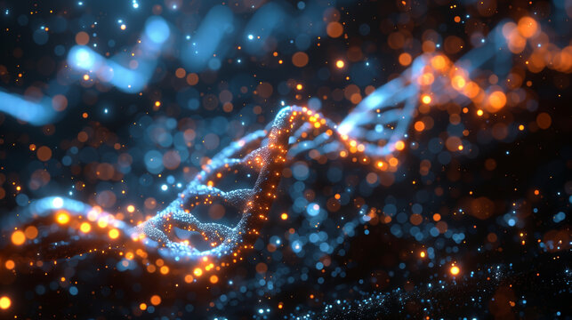 DNA structure, genetic code isolated on black background, science with scientific and abstract.