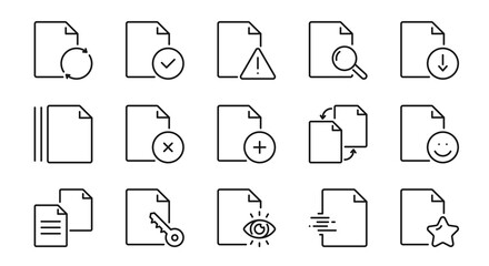 Document line icons. Paper sheet sign. File or archive symbol. Isolated on a white background. Pixel perfect. Editable stroke. 64x64.