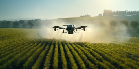 Agrodrone for processing fields, smart farming. Generative AI.