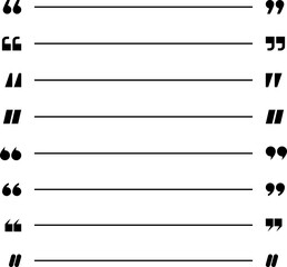 Quote box frame icon set. Quote symbol and mark quote. Quote frames. Comment, text box. Speech bubbles with quotation marks. Blank text message box for quotes. Blog post template. Vector illustration.