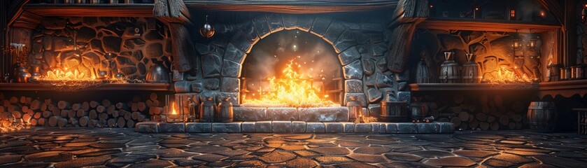 Enchanted forge, artifact creation, birthplace of magic items, vibrant crafting, bright forge, creation s flame 