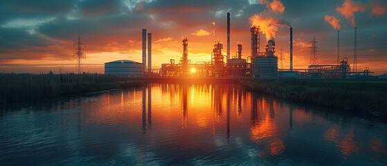 Aerial shot of CCS and renewable energy site, integration of technologies, dawn of a new era Focus