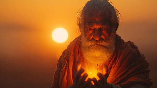 10. Hope Renewed: Against the backdrop of a radiant sunrise, a Rabbi extends his hands in blessing, symbolizing the dawn of hope and redemption. His steadfast faith serves as a bea