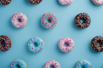 Colorful Doughnuts Delight, Sweet Treats on Blue Background