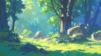 Illustration of a forest in a 2d style