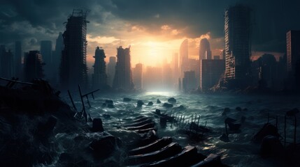 Floods, flash floods, rising sea levels, natural disasters. City floods.