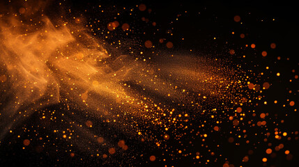 Fototapeta na wymiar orange powder being blown out over black background,