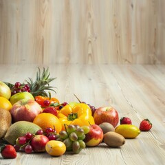 Mixed Fresh Fruits on Wooden Surface