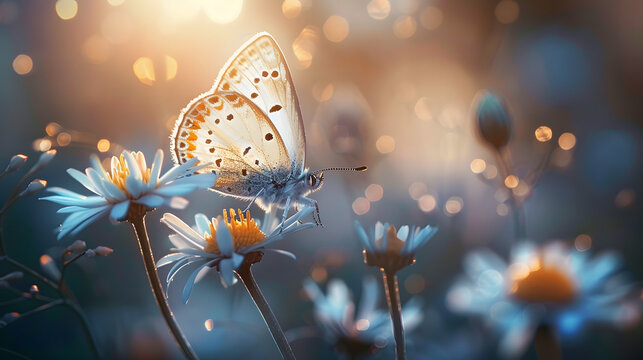 Butterfly on dandelion field
