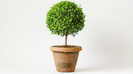 potted topiary in a classic lollipop shape, white background, copy and text space, 16:9