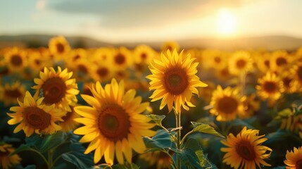 Fototapeta premium Aerial View of Sunflower Field in Summer