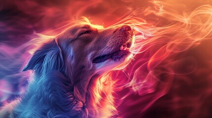 Craft a visually stunning scene of a dog's bark echoing through a vibrant atmosphere - obrazy, fototapety, plakaty
