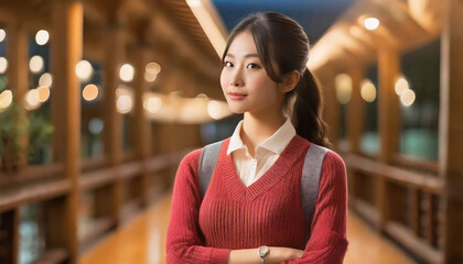 지적이고 박학다식한 귀엽고 예쁜 여성이 골똘히 생각하고있는 사진