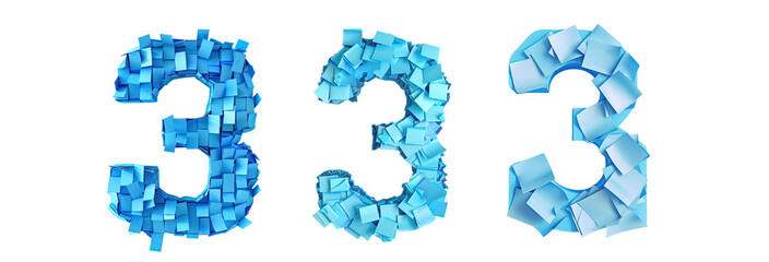 Pack of a alphabet number 3 Letter on Transparent Background - Ai Generated - obrazy, fototapety, plakaty