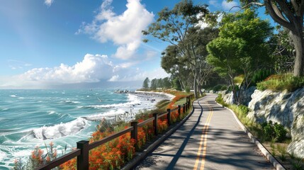 A scenic bicycle trail along the coast with ocean breezes