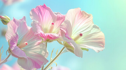 Obraz premium Pink flowers background, close-up of beautiful flowers pastel color, delicate and romantic floral background.