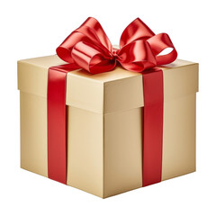 Obraz premium paper gift box with red ribbon isolated on transparent background cutout