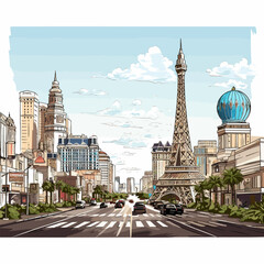 Las Vegas. Las Vegas hand-drawn comic illustration. Vector doodle style cartoon illustration - obrazy, fototapety, plakaty