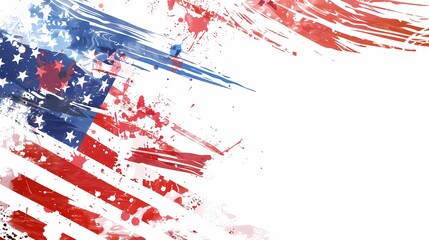 Abstract American Flag Splatter on White Background