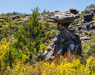 The "Lady's Hat" rock formation on the hiking trail to Pinnacle Lookout in the Grampians National Park, Halls Gap, Australia