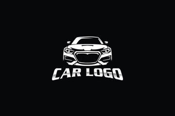 Car logo vector with front view sports car on black background