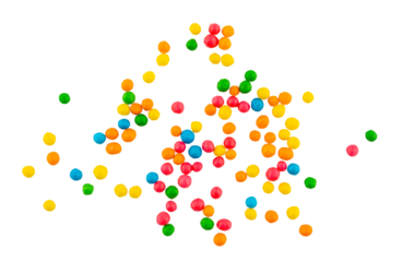 colorful sugar cake decoration balls, colorful candy splashes or confetti background, isolated on a transparent background, overlay graphic element
