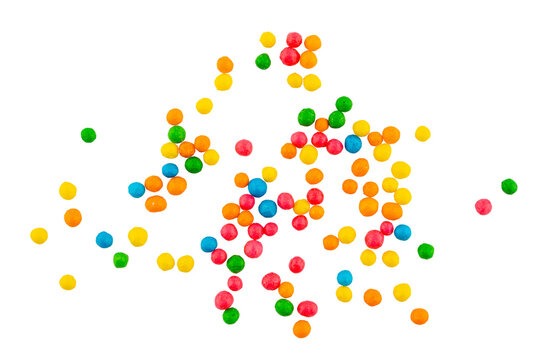 colorful sugar cake decoration balls, colorful candy splashes or confetti background, isolated on a transparent background, overlay graphic element
