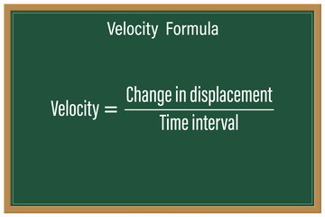 Velocity Formula on a green chalkboard. Education. Science. Formula. Vector illustration.