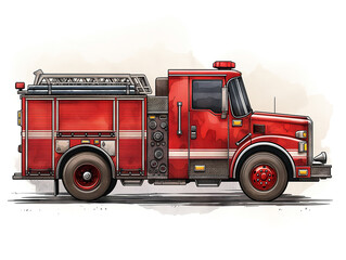 Fire engine illustration on white background