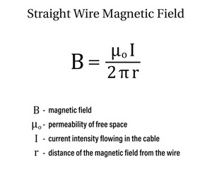 The Magnetic Field of a Straight Wire  on the white background. Education. Science. School. Formula. Vector illustration.