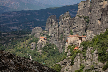 Greek monasteries on the top of the mountain, Meteora - obrazy, fototapety, plakaty