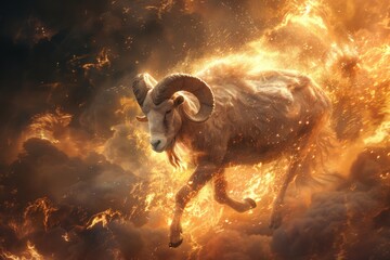 Aries charges forth, a fiery trail blazing across the heavens, igniting the spirit of adventure in all who dare to follow. - obrazy, fototapety, plakaty