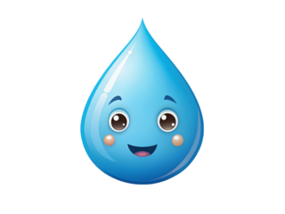a cute cartoon water droplet with a friendly expression