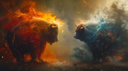 Bull market and bear market contest - obrazy, fototapety, plakaty